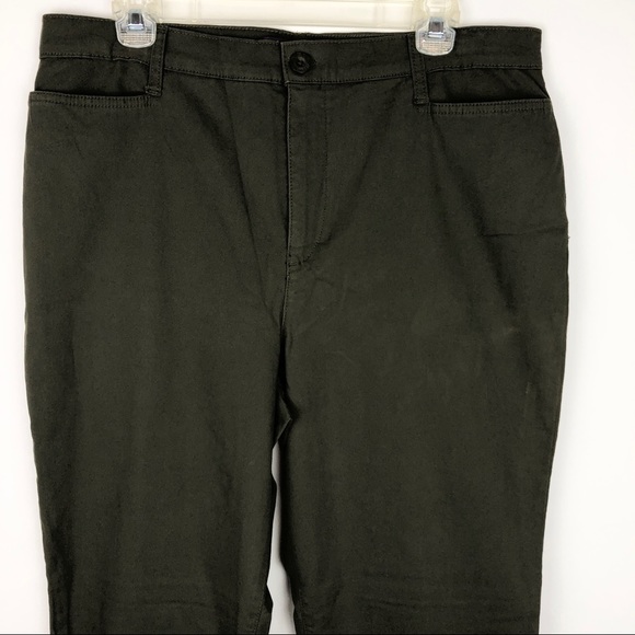 Gloria Vanderbilt Amanda Olive Green Cotton Straight Leg Trouser - Picture 2 of 10